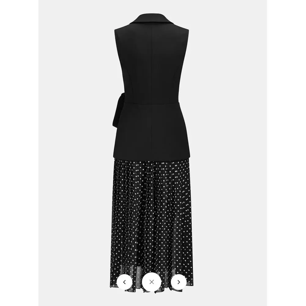 NWT Commense Tie Waist Blazer-Style Polka Dot Maxi Dress Sz L - Picture 3 of 5